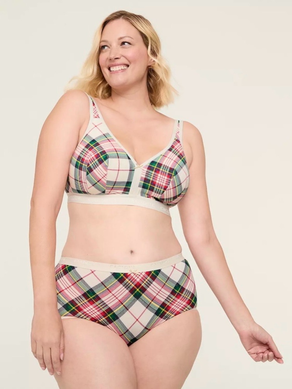 Lane Bryant Cacique Plaid Cotton Lightly Lined No-Wire Bra - Picture 2 of 13